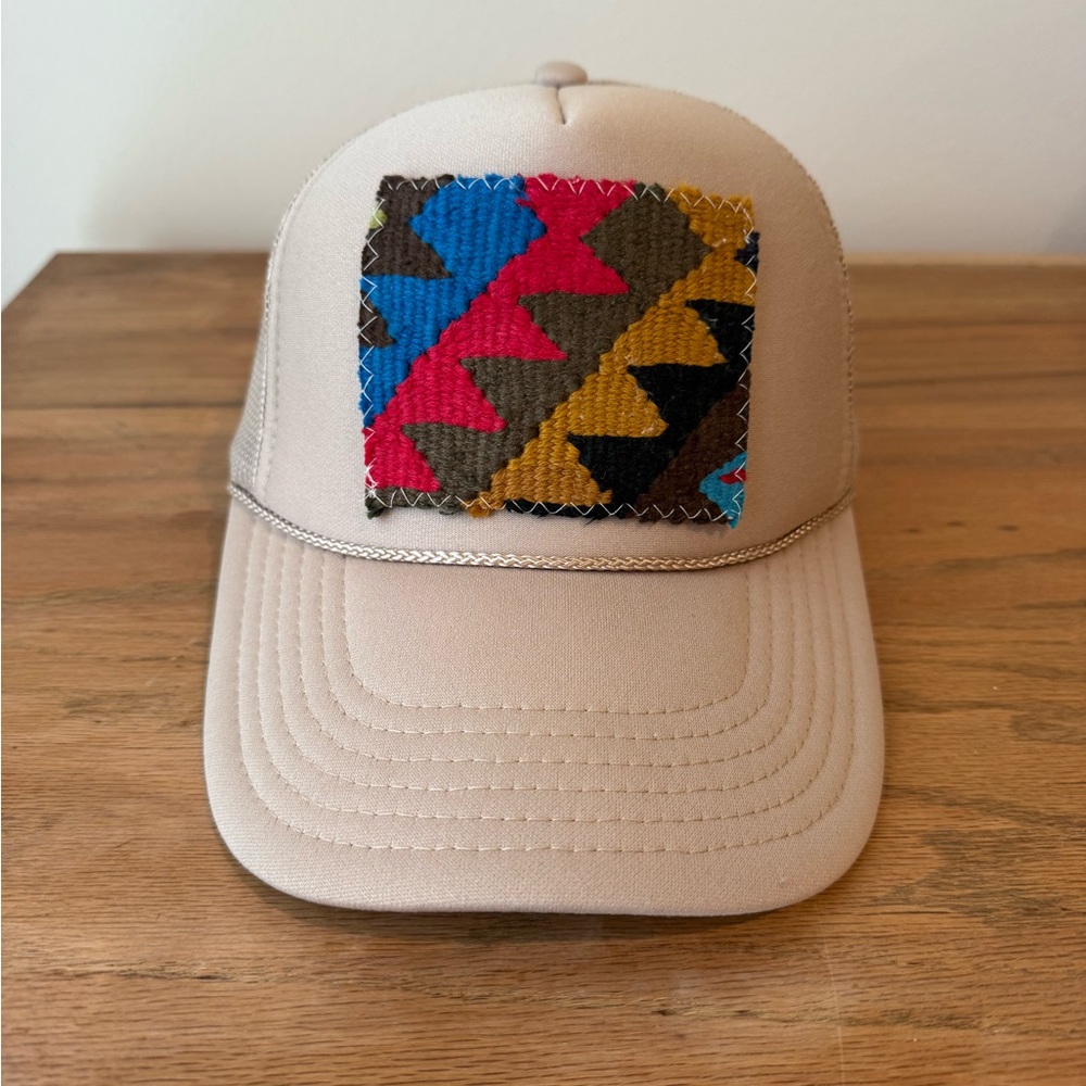Colorful Patch Beige Trucker Hat